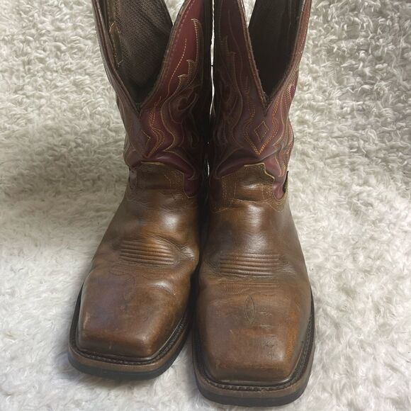 JUSTIN  leather Brown burgundy,& Black Cowboy Boots, Steel square ToeSZ9.5 main image 12
